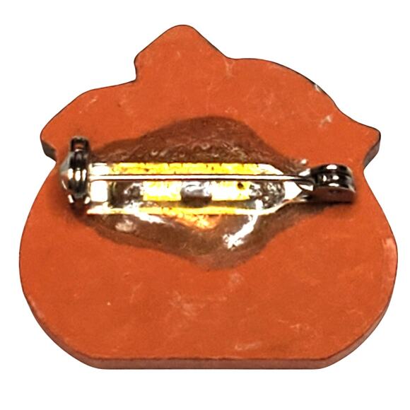 Hand Painted Wood Happy Jack o Lantern Pin Brooch Halloween 1.25" Vtg - Picture 2 of 3